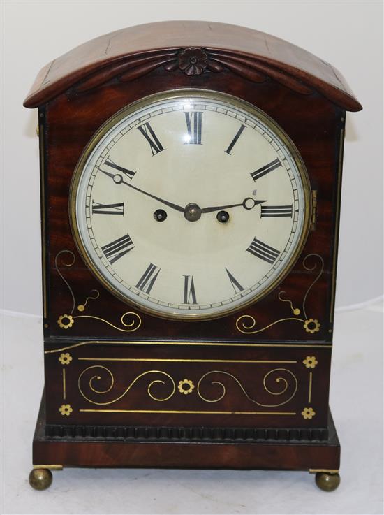 A Regency brass inset mahogany bracket clock, 16.75in.